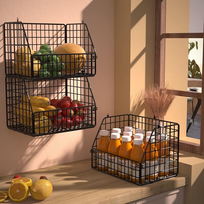 PUPPYCUTE Larger & Deeper Hanging Storage Basket, Closet Organizers and Storage, Hanging Shelves Wire Baskets for Clothing Sweaters Purse Handbags Shoes Black 3 Tier - Image 4