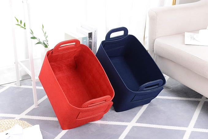 Minoisome Storage Basket Felt Storage Bin Collapsible& Convenient Box Organizer with Carry Handles for Office Bedroom Closet Babies Nursery Toys Laundry (Navy Blue, 15.7inch（L）×11inch（W）×10inch（H）) - Image 7