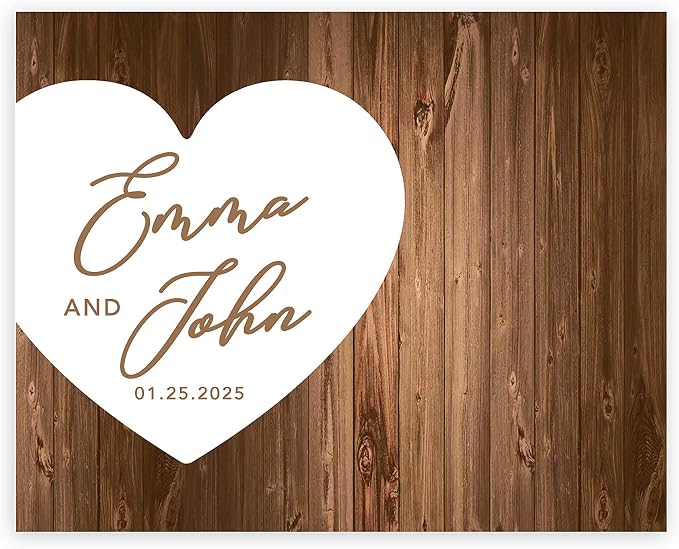 Andaz Press Custom Large Canvas Wedding Guest Book Alternative, 16 x 20 Inches, Rustic White Heart Horizontal Personalized Sign Our Canvas Guest Book Signs for Wedding Rustic Boho Woodland Theme by AndazPress