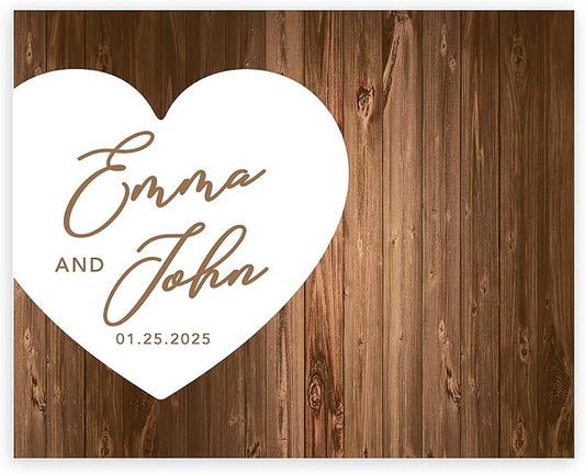 Andaz Press Custom Large Canvas Wedding Guest Book Alternative, 16 x 20 Inches, Rustic White Heart Horizontal Personalized Sign Our Canvas Guest Book Signs for Wedding Rustic Boho Woodland Theme by AndazPress