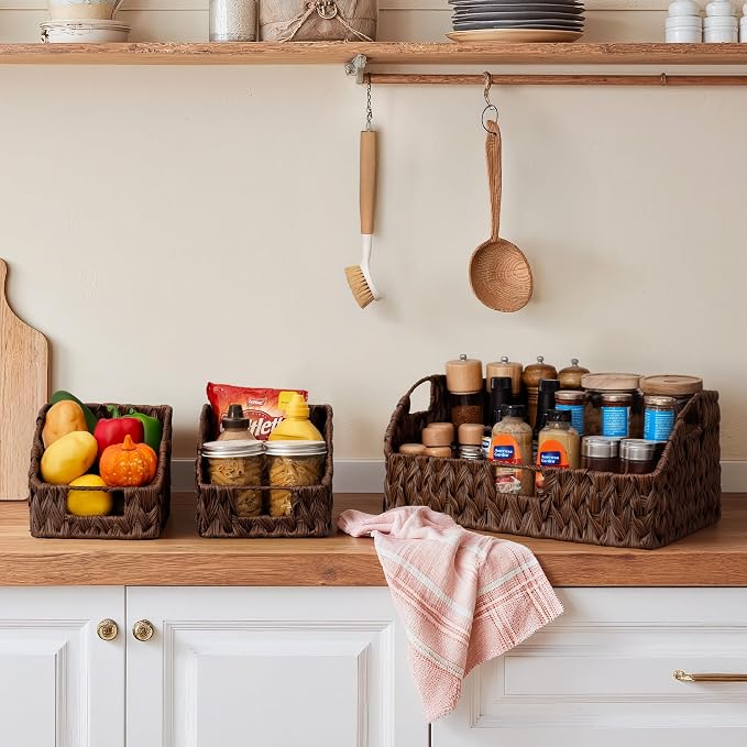 GRANNY SAYS Wicker Baskets for Organizing, Waterproof Basket for Shelves | Wicker Storage Baskets for Pantry, Open Front Basket for Shelves, Kitchen Storage Baskets, Decorative Basket for Home Decor - Image 8