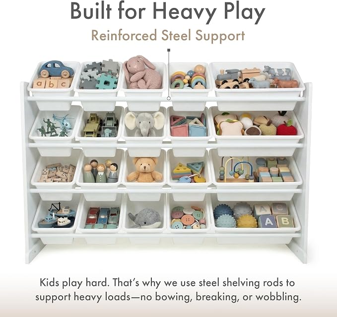 Humble Crew Kids Toy Organizer with 20 Bins, 4 Tier Storage for Playroom | Sturdy wood and steel toddler shelf, removable BPA-free containers, wall anchor anti-tip safety kit for bedroom or classroom - Image 4