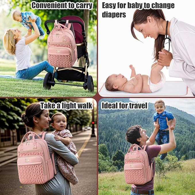 Tealari Diaper Bag Backpack,Stylish Baby Diaper Bag,Waterproof Travel Diaper Backpacks Baby Bags with Changing Pad,Stroller Straps,Insulated Pockets (Pink) - Image 7