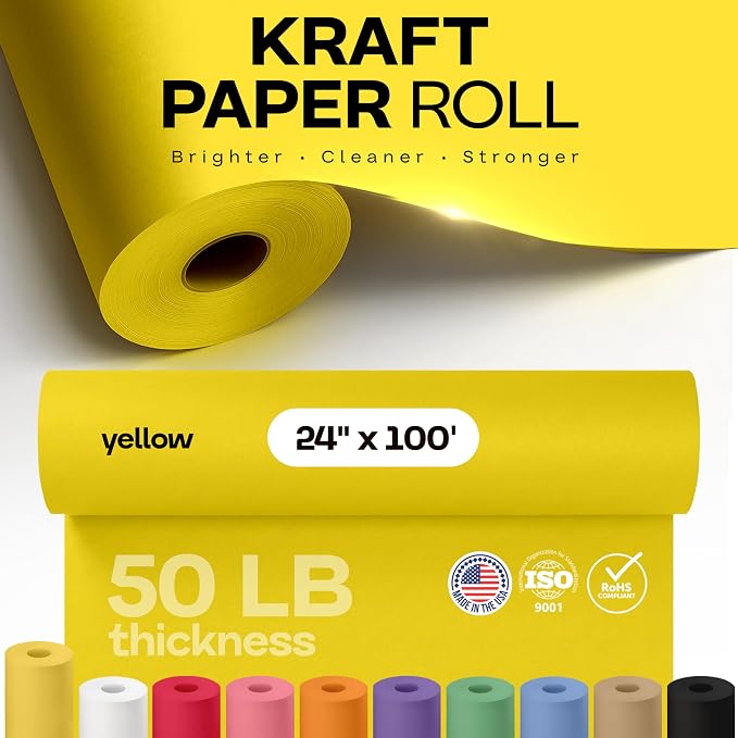 24" x 1200" (100 feet) Yellow Kraft Paper Roll - USA-Made Quality Craft Paper for Gift Wrapping, Kids' Arts & Crafts, School Projects - 100% Recycled Natural Material 50lb Thickness by IDL Packaging - Image 4