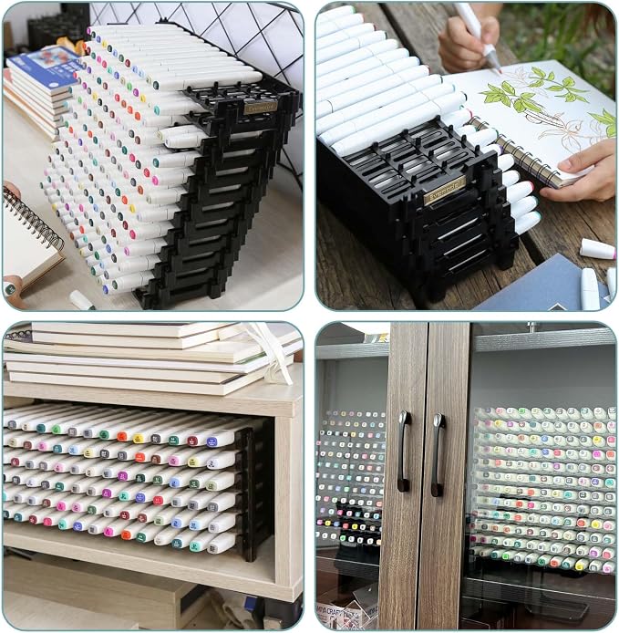 12 Layers Universal Marker Storage Trays, Penholder Display for 180 Pens SN01 Pencil Organizer Holder for Desk (Black-12 layers) - Image 7