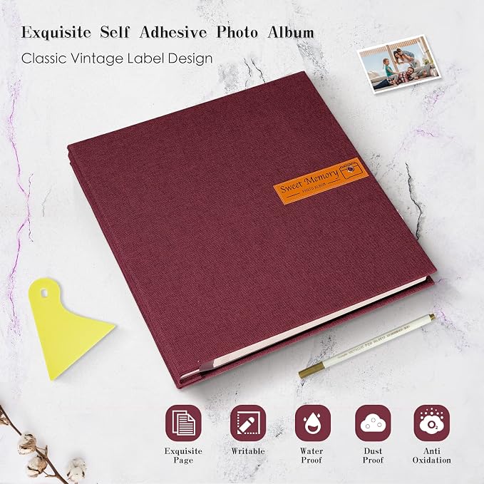 Spbapr Large Photo Album Self Adhesive Magnetic Scrapbook,DIY Scrapbook Album for 4x6 5x7 8x10 Picture,60 Pages Linen Cover Memory Book for Wedding Family Baby Pets, with Metallic Pen and Scraping - Image 4