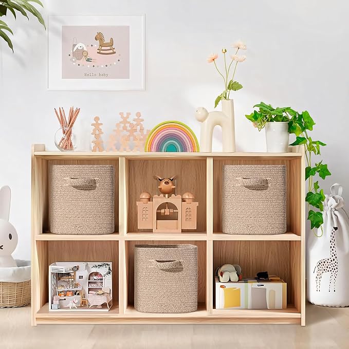 12 Inch Storage Cubes, 3 Pack Cube Storage Bins for Organizing, Cotton Rope Woven Baskets for Shelves, Bathroom, Kids Room, Closets, Baby Nursery - Image 2