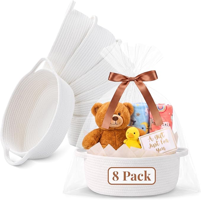 VIRETH HAUS 8pcs Small Woven Baskets with Gift Bags, Ribbons & Wrap Papers | Gift Baskets Empty to Fill for Valentines, Baby Shower, Easter, Christmas Day, Decorative Storage Bins for Toys & Home by Unknown