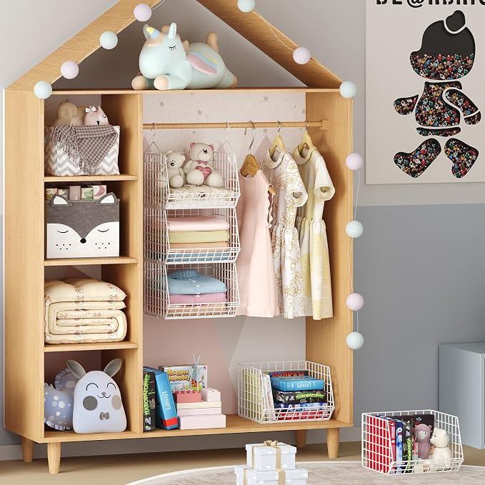 4 Tier Closet Hanging Organizer Foldable Dorm Closet Organizer White | Freestanding Closet Organizers and Storage with 5 S Hooks, wire closet shelving for Wardrobe Laundry Room Patent (11.8" D) - Image 5