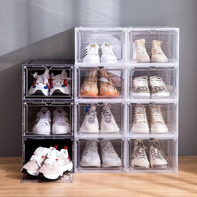 Attelite Shoe Storage Boxes Stackable Clear Shoe Organizer,6 Pack Black | Clear Shoe Box for Entryway Closet,Fit up to Men's Size 12,Magnetic Door,Tool-free Assembly,Drop Front Shoe Box for Sneaker - Image 6