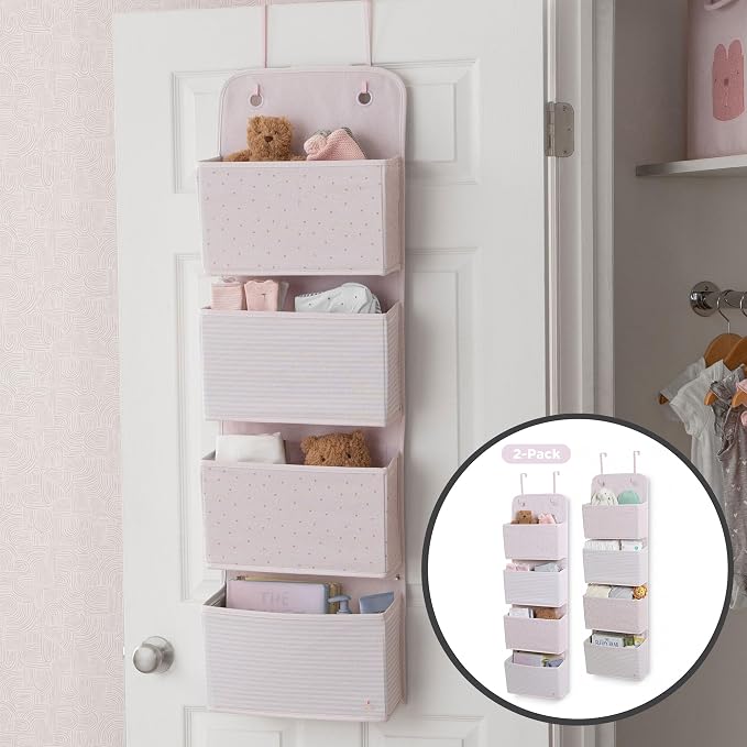 Delta Children - babyGap 2-Pack Over the Door Storage Organizer with 4 Pockets, Pink - Image 4