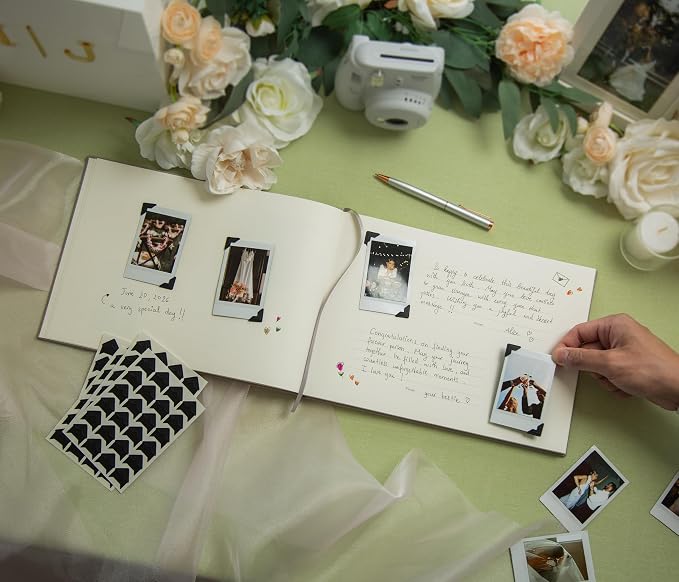 Large Photo Guest Book (Taupe) - Up To 240 Photo Slot | Fits Instant Photos | 11.5" x 8.5" Party Memory Book | Includes Photo Corner Stickers | 120 Lined Pages | Neutral Color Photo Booth Sign In Book - Image 6