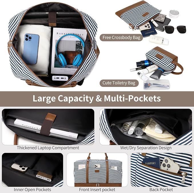 Weekender Bag, Large Travel Duffel Bag for Women, Carry on Overnight Bag with Shoe Compartment and Toiletry Bags - Image 5