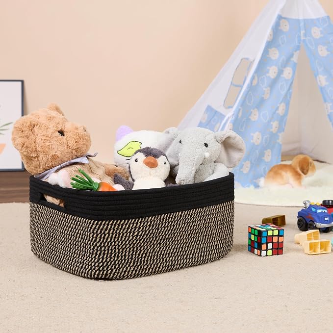 MiniArk Large Storage Baskets for Shelves, 17 x 13 x 7.5” Closet Organizers Bins for Clothes Blanket Towels, Baby Nursery, Toy Baskets Box, Woven Rope Baskets, 3 Packs Woven Brown - Image 5