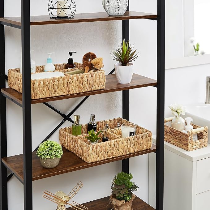 Wicker Divided Storage Basket, Hand-Woven Water Hyacinth Wicker Baskets, Basket for Drawer Organizing, 3 Section Rectangular Woven Storage Baskets, 2-Pack - Image 4