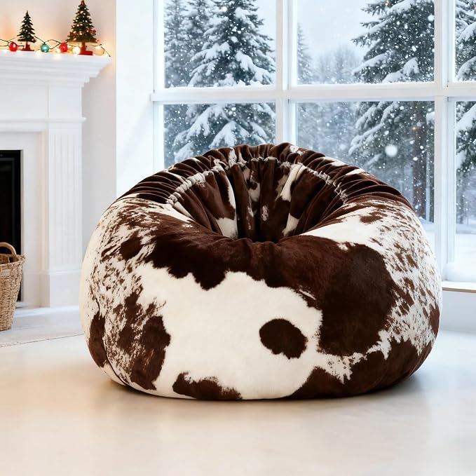 Bean Bag Chair (No Filler) Soft Faux Fur Stuffed Animal Bean Bag Storage Fluffy Plush Bean Bag Cover Washable for Adults and Kids Christmas Gfit(Cow Brown) - Image 8
