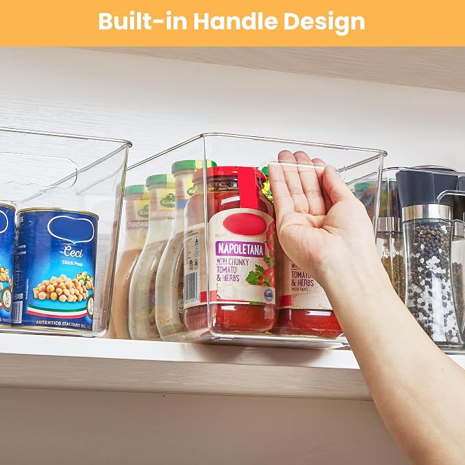 YIHONG Clear Plastic Storage Bins, 16 Pack Pantry Organizer Bins with Handle for Kitchen, Freezer,Cabinet,Closet Organization and Storage(XL) - Image 5