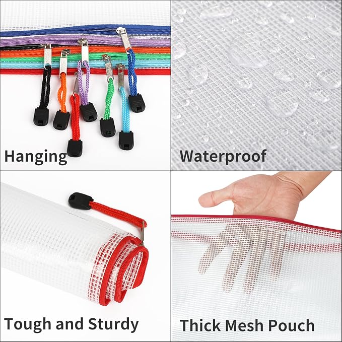 EOOUT 24pcs Mesh Zipper Pouch Bags, for Organizing Storage, Waterproof Zipper Pouches, Letter Size, File Bags for Toys, Puzzle, Board Games - Image 3