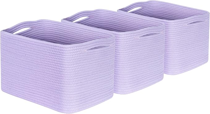 3-Pack Storage Baskets and Cube Bins for Shelves, Playroom and Classroom, Decorative Woven Closet Organizers for Books, Shoes, and Pantry Items, Lavender Purple - Image 8
