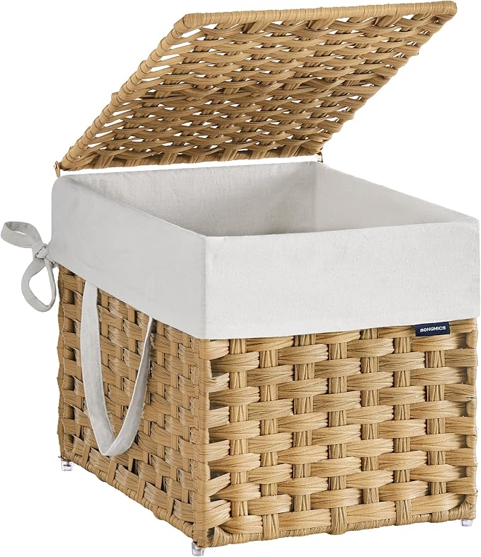 SONGMICS Laundry Hamper with Lid, 9.5 Gal (36 L) Synthetic Rattan,Foldable | Clothes Laundry Basket with Handles, Removable Liner, Goose Yellow, ELIOTT Collection ULCB136Y01 by Unknown