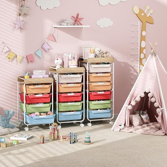 SYKIARIOL Rolling Cart with 6 Drawers,Craft Organizer and Storage,Rainbow | Utility Storage Cart with Drawers,Art Cart,Makeup Organizer With Wooden Tabletop - Image 8