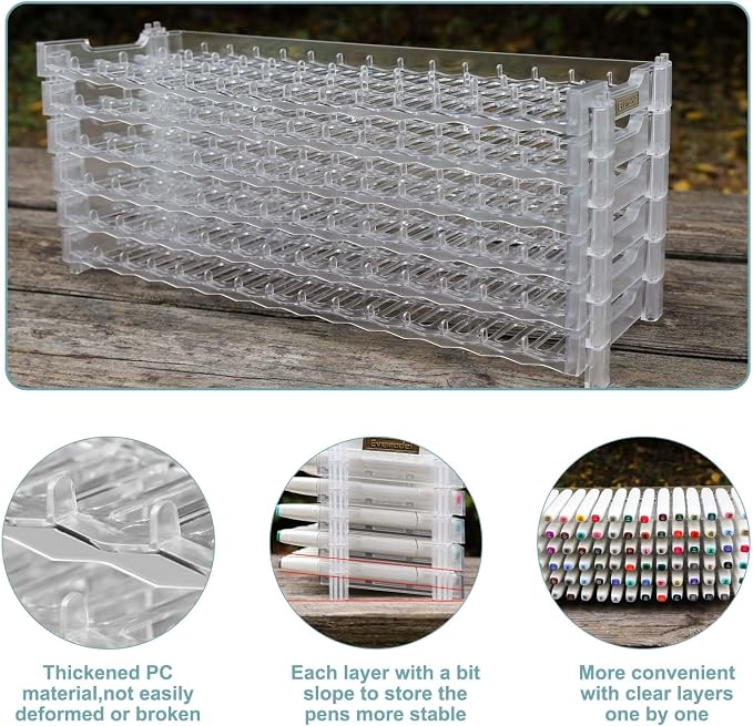 Universal 6 Layers Tray Universal Marker Storage Rack, Penholder Display for 90 Pens SN01 Pencil Organizer Holder for Desk (Clear-6 layers) - Image 3
