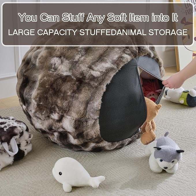 Fluffy Faux Rabbit Fur Bean Bag Chair Cover(No Filler),Cozy Shaggy Bubble Stuffed Animal Storage Large Bean Bag Cover for Bedroom Living Room,Fuzzy Bean Bag Cover Girls Teens Adult,Tie-dye Coffee - Image 4