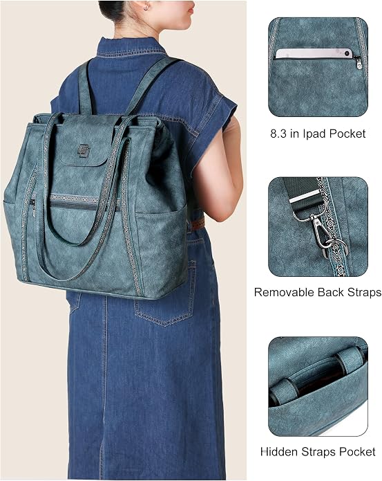 Large Laptop Tote Bag for Women Designer Leather Laptop Bag, 15.6in | Fashion Travel Backpack Purse Shoulder Handbag Fits 15.6 Laptop, Daily, Work, Business Trip, Weekend Travel, Teacher - Image 6