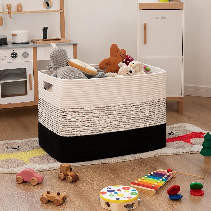 OIAHOMY Blanket Basket Laundry Basket Dog Toy Basket 108L Gradient Black | Large Storage Basket,Baby Basket,Toy Storage,Woven Rope Basket for Blankets,Blanket Storage for Living Room - Image 2