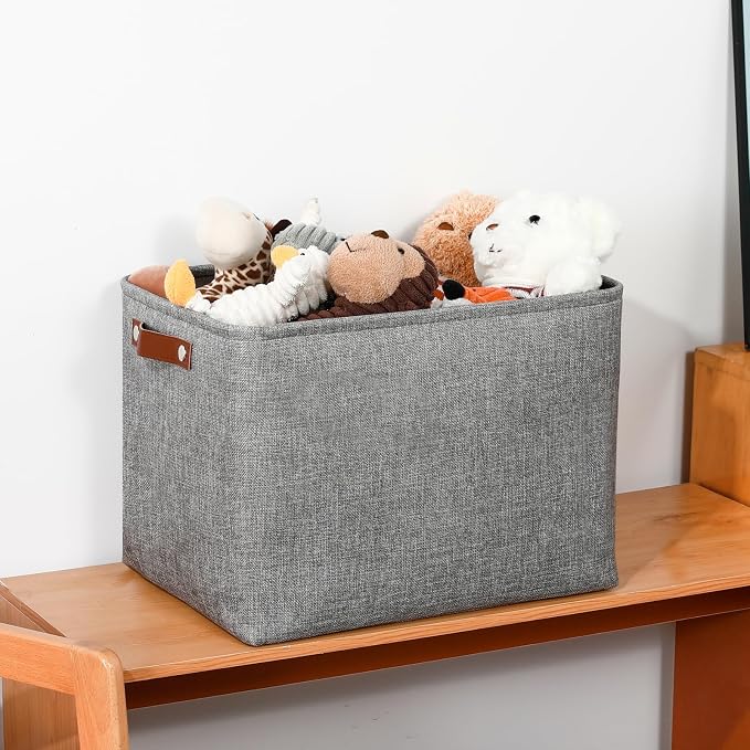 DULLEMELO Large Storage Baskets, 3 Pack Foldable Storage Baskets Bins for Colthes Organizer, Fabric Storage Organizer Baskets for Shelves Closet Nursery Toy Storage(Gray) - Image 4