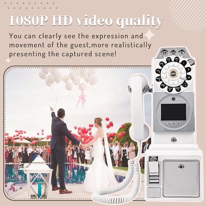 Video Audio Guest Book, Wedding Phone Customized Video Messages, Record Preserve Your Special Occasions, Ideal for a Variety of Memorable Party Occasions (Wall Phone,White) - Image 4