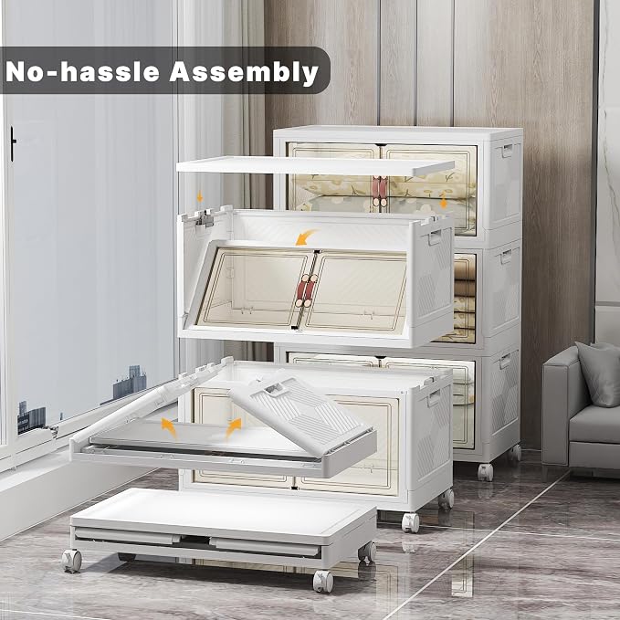 Stackable Storage Bins, 672QT Collapsible Drawers with 2 Lids | Large Capacity, Magnetic Door, Stack Lock, Rolling Wheels, Foldable Design, Organizers and Storage for Bedroom Dorm Garage - Image 2