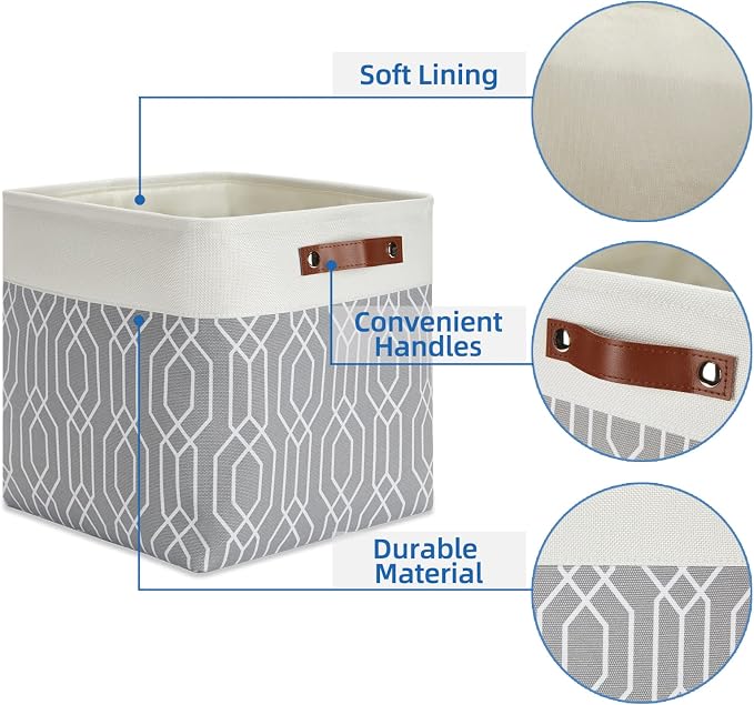 Temary Collapsible Baskets 13 Inch Storage Cubes for Organizing, Storage Baskets for Shelves, 4 Pack Fabric Storage Cubes Bins for Towels, Blankets (Grey Polygon) - Image 3