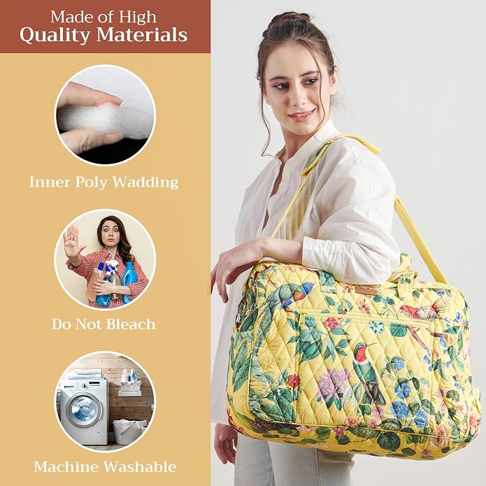 Maison d' Hermine Weekender Bags for Women Cotton Quilted Duffel Overnight Luggage Weekend Bag for Men Gym Gifts Travel | Overnight Luggage Weekend Bag for Men Gym Sports Gifts Duffle bag Business Travellers Trip Spring Summer - Image 2