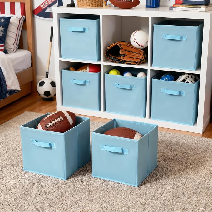 GRANNY SAYS 11x11 Cube Storage Bins, 6-Pack Storage Cubes, Light Blue | Collapsible Storage Boxes with Thickened Base Plate, Sturdy Handles, Decorative Baskets for Shelves, Closet - Image 2