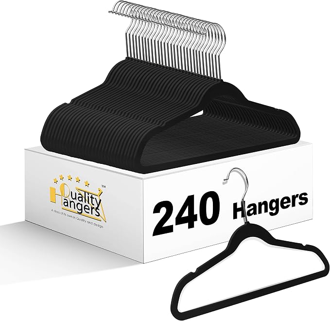 Quality Children's Plastic Non Velvet Non-Flocked Thin Compact Hangers Swivel Hook for Shirts Blouse Coats (Black, 240) by QualityHangers