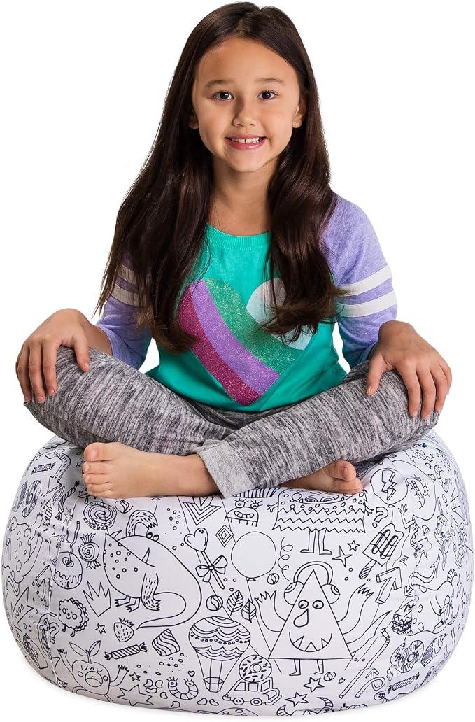 Posh Stuffable Kids Stuffed Animal Storage Bean Bag Chair Cover - Childrens Toy Organizer, Medium 27" - Fun Coloring Fabric by PoshCreations