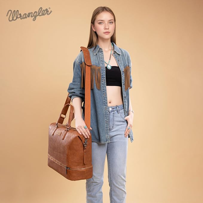 Wrangler Travel Duffel Bag Carry On Overnight Bag with Shoe Compartment Weekender Bag for Women WG253-5110BR - Image 2