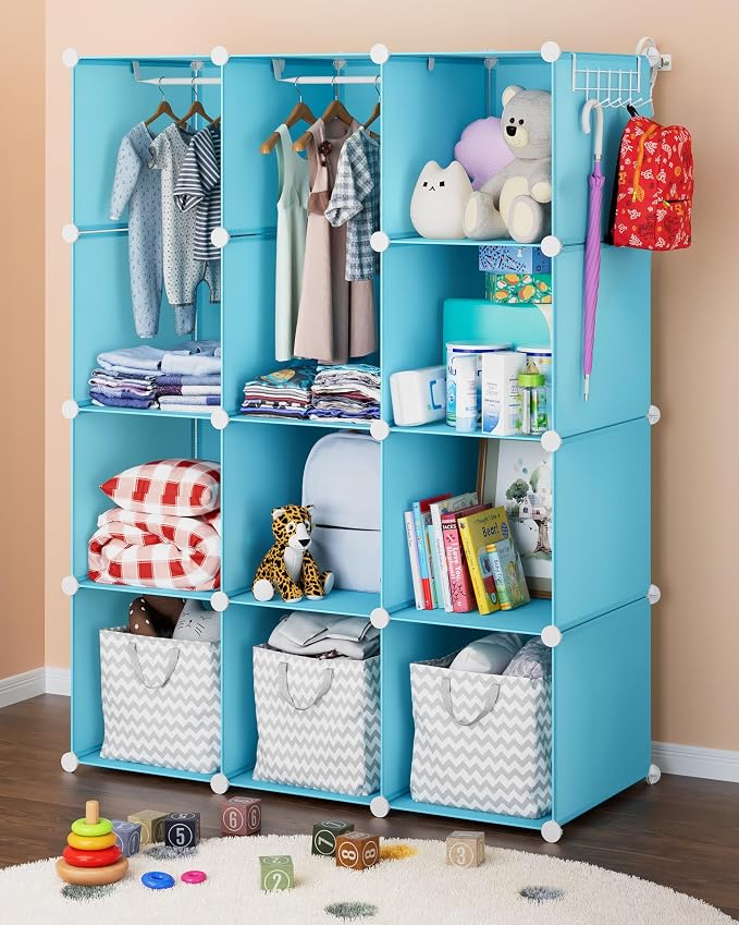 Baby Closet Organizer for Nursery - Durable Baby Wardrobe Armoire for Closet - Customizable Dresser Shelves - Waterproof Shelf Clothes Organizer w/Wall Fixation (Blue) by CUBEDIY
