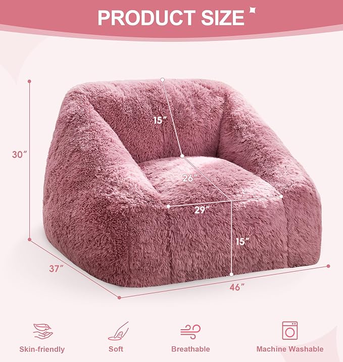 Hobestluk Bean Bag Chair Plush Accent Chair Armrest Living Room Adult Pink | Memory Foam Filled Oversized Large Cozy Comfy Plush Chair Lazy Sofa Living Room Bedroom Dorm Reading Gaming Washable cover - Image 2