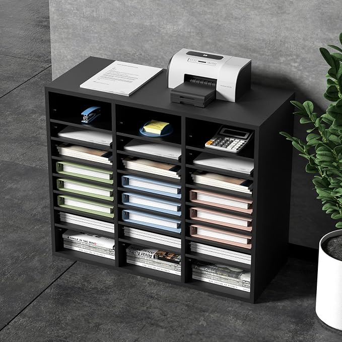 VEVOR Literature Organizers, 24 Compartments Office Mailbox with Adjustable Shelves, Wood Literature Sorter 29x12x24.4 inches for Office, Home, Classroom, Mailrooms Organization, EPA Certified Black | Office Mailbox with Adjustable Shelves, Literature ... - Image 8