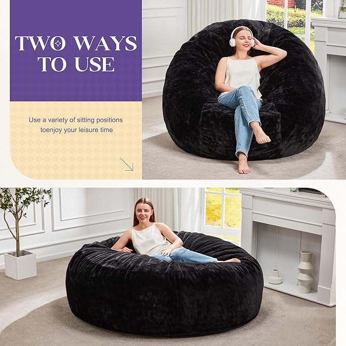 Hobestluk Bean Bag Chair for Adult Giant Beanbag with Filler Black 5FT | Breathable Material Removable Machine Washable Cover Memory Foam Living Room Bedroom Reading Gaming Oversized Large Big - Image 3