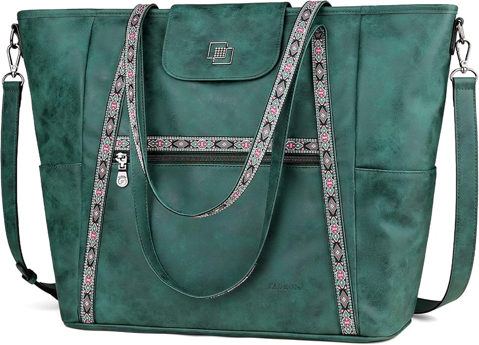 Large Laptop Tote Bag for Women Designer Leather Laptop Bag, 15.6in | Fashion Travel Backpack Purse Shoulder Handbag Fits 15.6 Laptop, Daily, Work, Business Trip, Weekend Travel, Teacher by FADEON