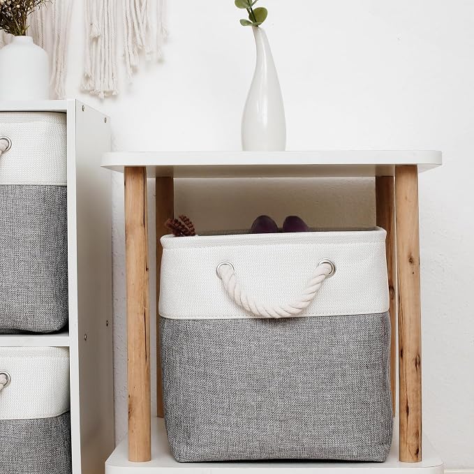 11 Inch 6 Pack Cube Storage Bins with Handles | Foldable Storage Basket,Fabric Storage Basket,Storage cube baskets suitable for the Home and Office(White&Gray) - Image 6