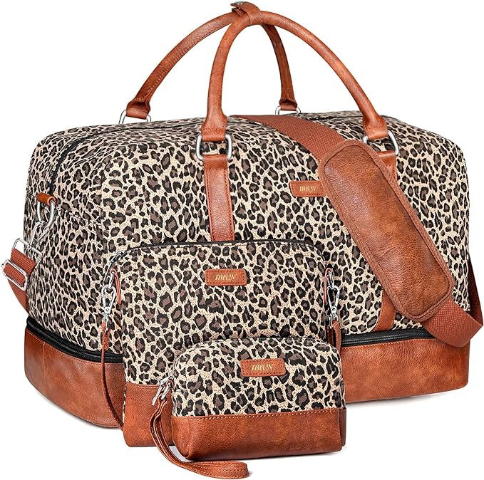 Weekender Bags for Women, 21" Weekender Travel Bag, Travel Duffle Bag with Shoe Compartment Carry on Overnight Duffel Bag for Weekend Travel Business Trip, 3PCS | 3PCS Carry On Overnight Large Duffel Bag with Crossbody Bag and Toiletry Bag for Weekend ... by IBFUN