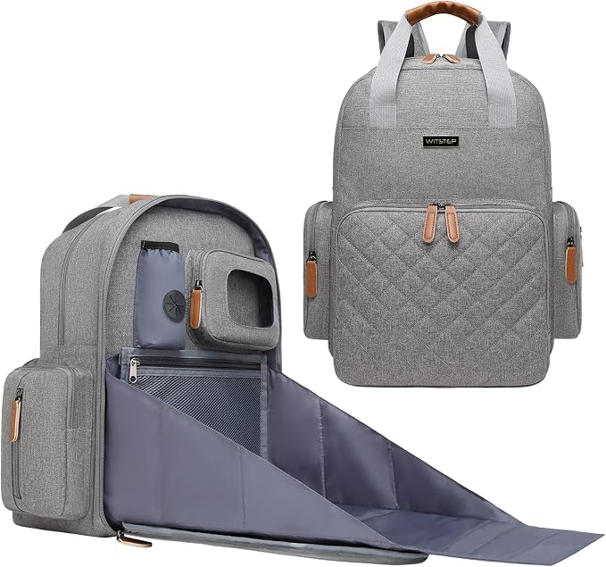 Diaper Bag Backpack with Changing Station, Baby Diaper Organizer Travel Bag | Large Capacity Diaper Bag for Moms Dads - Fold Out Changing Pad, Insulated Pockets, Stroller Straps, Baby Eessentials by WITSTEP