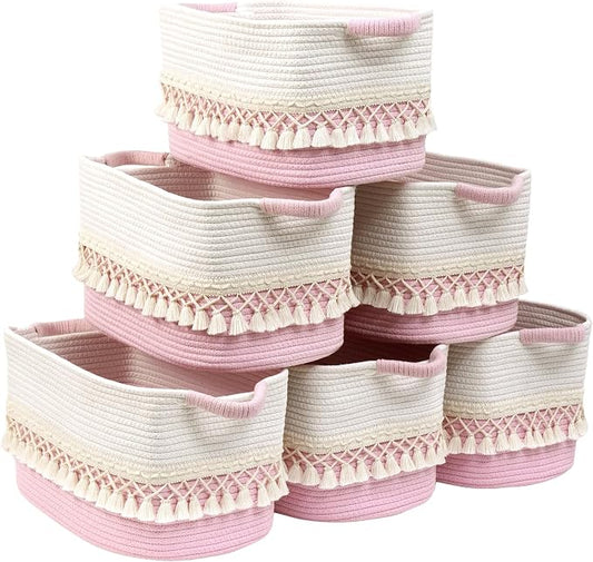 6 Pack Storage Basket for Shelves, Boho Cotton Rope Storage Bins with Heavy Tassel, Shelf Baskets Large Woven Baskets for Organizing, Cube Organizer Bins, Baby Laundry Basket for Clothes, Toys, Pets by Degeyoyo