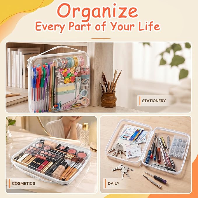 4-pack Extra Large Clear Board Game Storage Case with Handles | Clear Hard Shell Case with Zipper 4 Pcs A6 Mesh Bags & 4 Label Sticker for Board Games Card Decks Puzzle, 13.78"x11.8"x1.97" - Image 4
