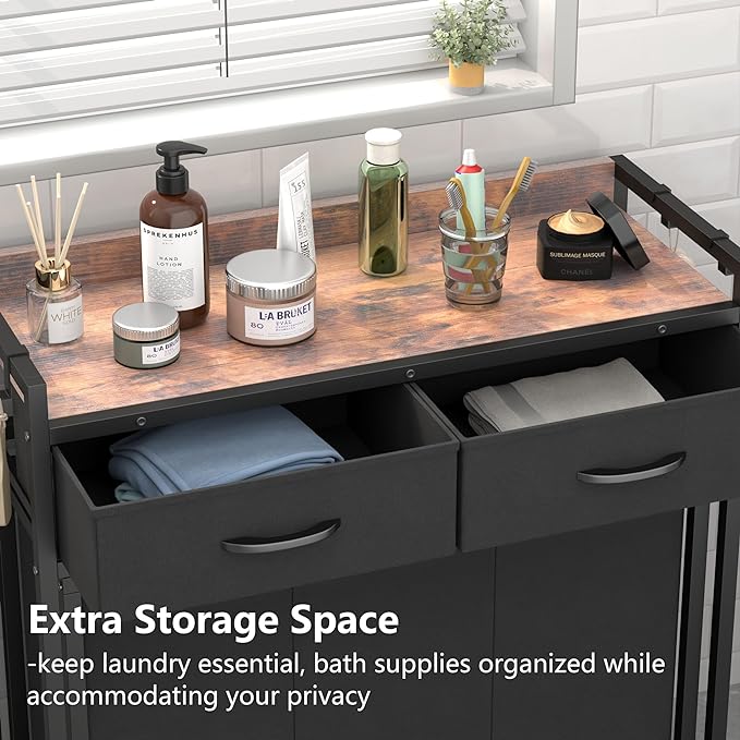 STIKELY Laundry Hamper Laundry Basket with 3 Section Pull-Out Rolling Bags, Laundry Sorter for Organization and Storage with 2 Pull-Out Drawers for Laundry Room, Bathroom, Bedroom Use (Rustic Brown) - Image 6