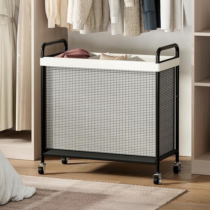 WOWLIVE Rolling Laundry Hamper 3 Section, 120L Laundry Basket with Wheels | Laundry Sorter with Metal Handle and Removable Bag, Clothes Hamper for Laundry Room, Bathroom and Dorm, Beige - Image 6